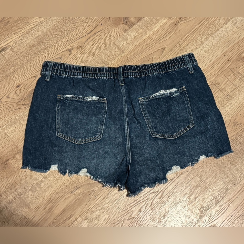 Aerie Distressed Denim Cutoff Shorts Dark Wash Raw Hem Women’s XL - Picture 4 of 5